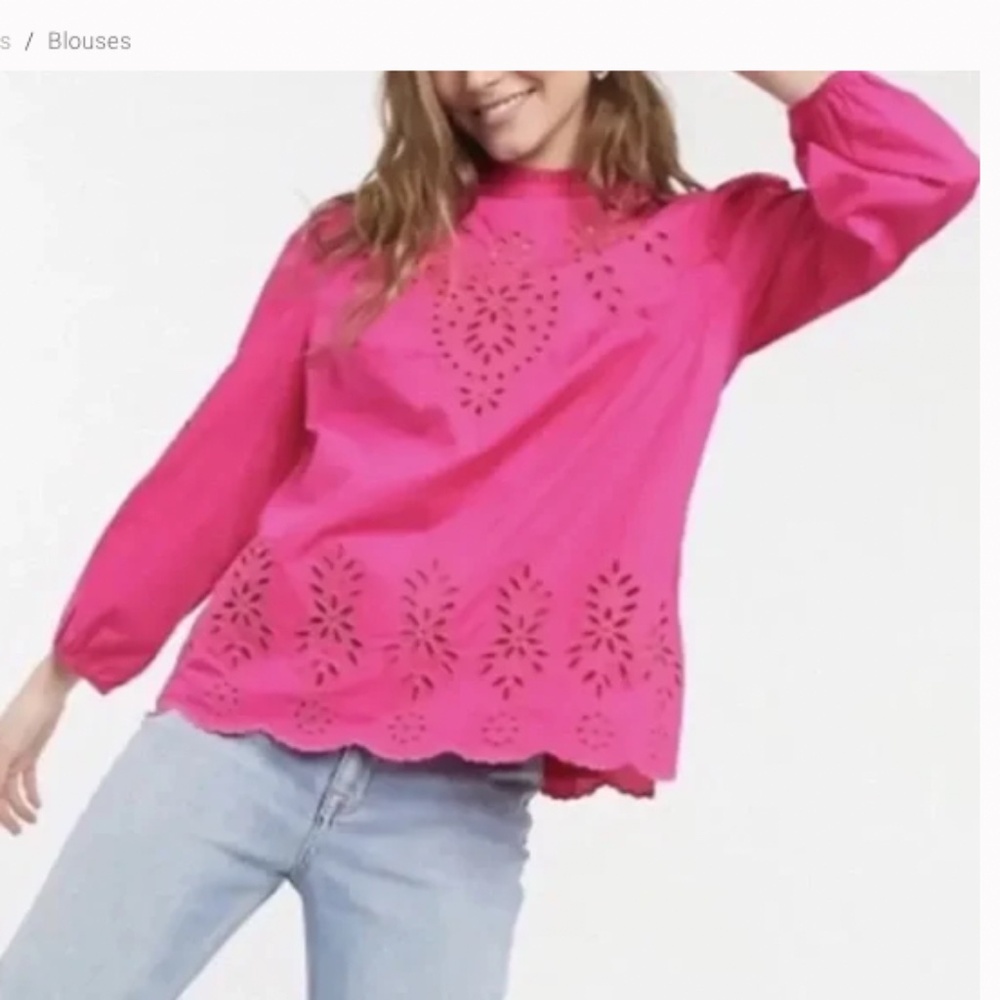 J Crew Women's Mockneck Cotton Poplin Embroidered Eyelet Top
